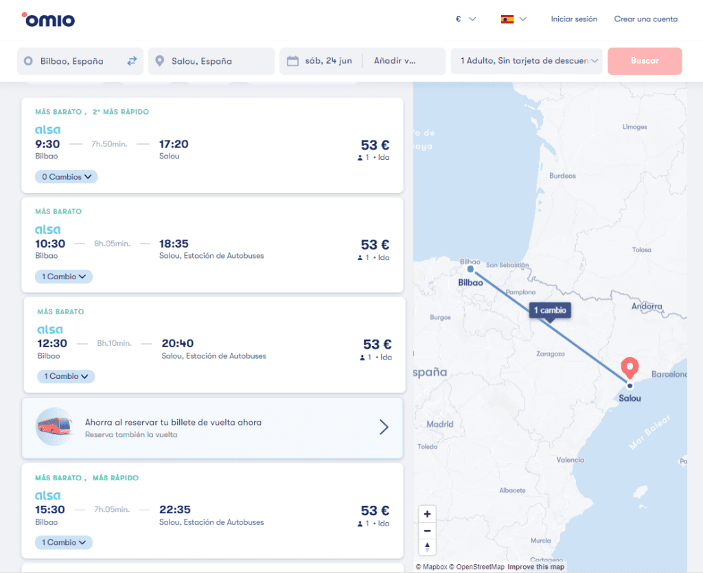 Bus Bilbao Salou horarios