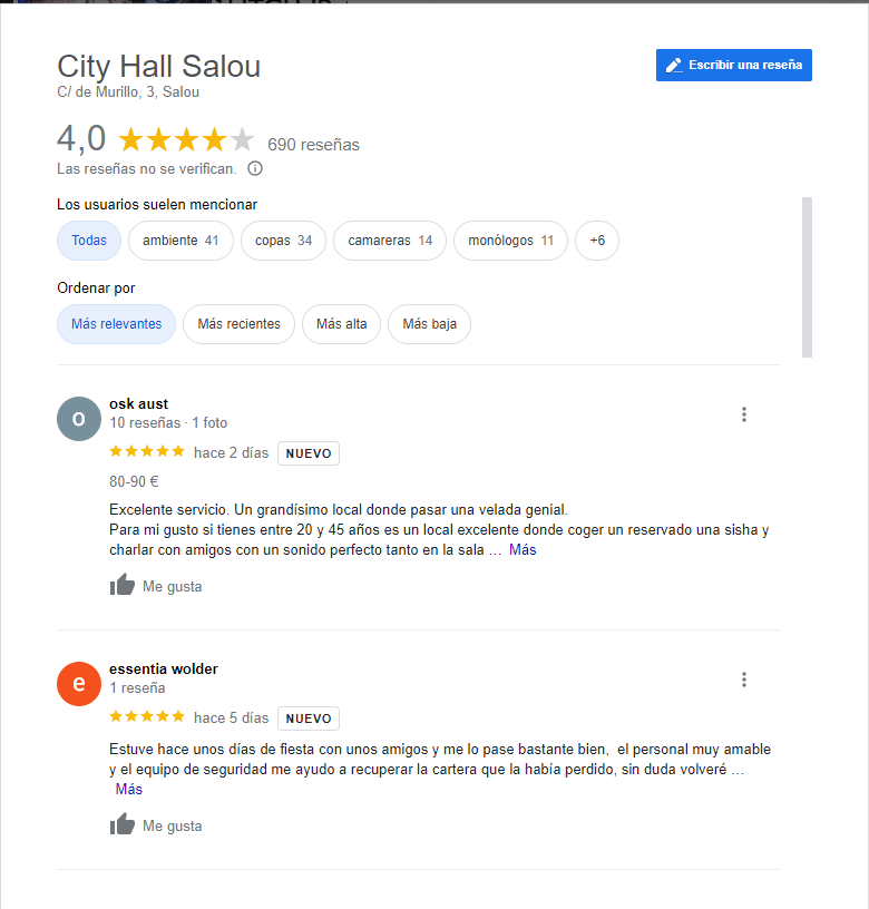 City Hall opiniones Google