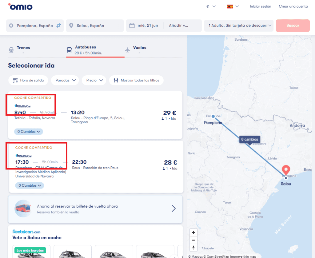 bus Pamplona Salou y blablacar